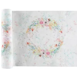 Tischläufer weiß pastell mit Blumen 3 m x 26 cm