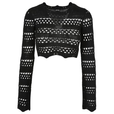 Sweater URBAN CLASSICS "Urban Classics Damen Ladies Cropped Crochet Knit Sweater", Damen, Gr. XS, schwarz, 100% Polyacryl, unifarben, Rundhals, Sweatshirts Sweater