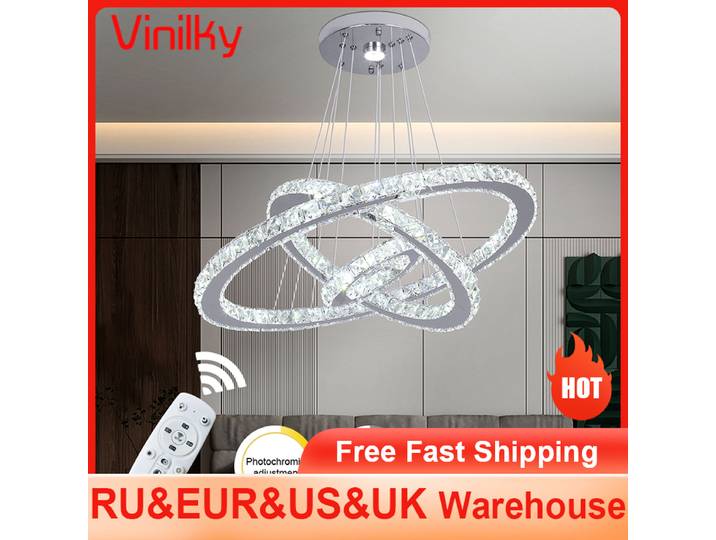 Lampes suspendues de luxe en cristal pour salon lustre télécommandé lampe chambre salle à manger luminaires suspendus intelligents