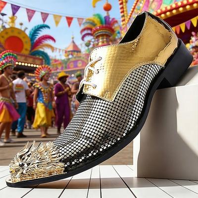 Männer Gold und Silber Pailletten Dress Schuhe Funkelnde formelle Schuhe für Karneval Mardi Gras und Kostümpartys Trendige Schuhe für Festival- und Feierkleidung