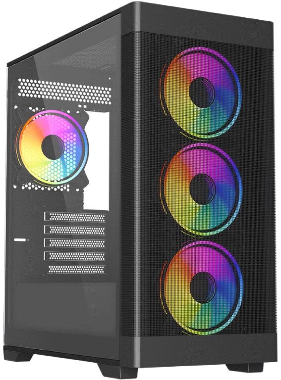 Vida Zephyr V2 Micro-ATX ARGB Tempered Glass Gaming PC Case with 4 x 120mm ARGB Fans - Black