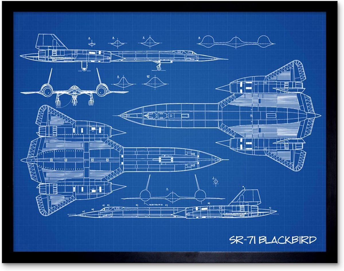 Ingelijste SR-71 Blackbird Spionagevliegtuig Kunstposter voor Wanddecoratie 30 x 41 cm