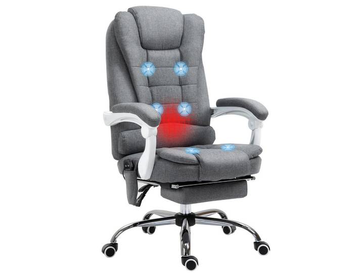 Drehstuhl Massage Heizfunktion neigbare Lehne drehbar höhenverstellbar bis 120kg Grau, 70x119x65 cm, Büromöbel, Bürostühle, Drehstühle