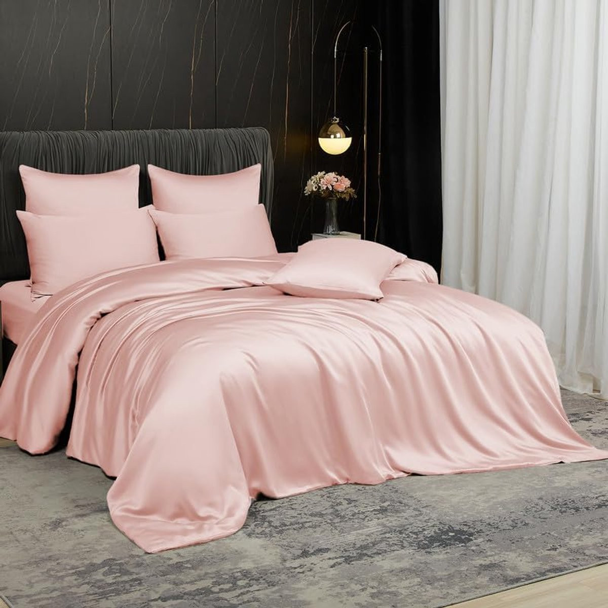 Luxe Bamboe Lyocell Beddengoed Set Lichtroze Antibacterieel Dekbedovertrek met Kussenslopen, 155 x 220 cm
