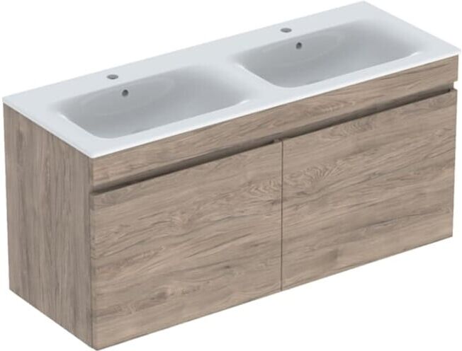 Geberit Ensemble double vasque Renova Plan 130x62,2x48cm, corps noyer, vasques blanches (501918JR1)