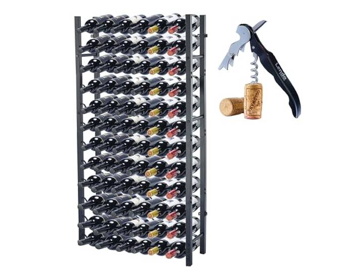 Lendo Online Weinregal - Weinschrank - Weinflaschenhalter - Weinlagerung - Schwarz - Pulverbeschichteter Stahl - Metall - Flaschenregal - Industrieller Stil (65x20x120 cm (72 Flaschen))