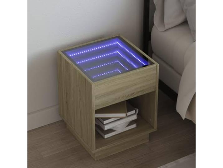 HEFZGDB Nachttisch mit Infinity-LED Beleuchtung Sonoma-Eiche 40x40x50 cm, RGB Beleuchtung mit USB-Anschluss für personalisierte Lichtshow, stabile Tischplatte aus Holzwerkstoff,