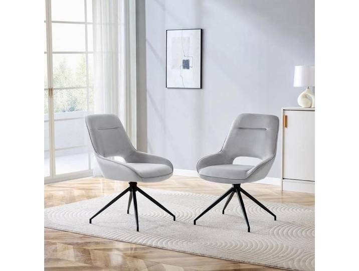 Chaise pivotante - KOMHTOM - 50x50x87 cm - Rembourrée tissu gris clair - Avec accoudoirs - Pivot 360°
