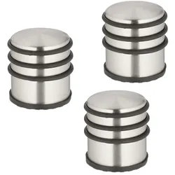 Relaxdays Türstopper Edelstahl, 3er Set, HxD: 7,5 x 7 cm, hoch & schwer, rutschfest, Türzuschlagbremse, silber/schwarz