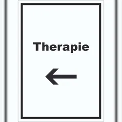 HB-Druck Therapie Aufkleber mit Text und Richtungspfeil links Raum Behandlung hochkant A1 (594x841mm)