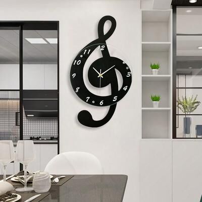 Daily Deals Depot Silent Modern Musical Note Glass Wall Clock For Living Room, Decorative Glass Hanging Clock, Music Theme Wall Decor Silent Modern Musical Note Glass Wall Clock For Living Room, Decorative Glass Hanging Clock, Music Theme Wall Decor