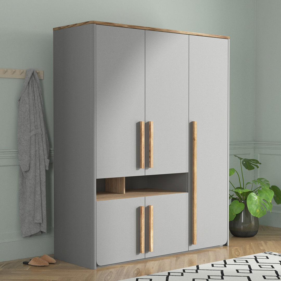 Hykkon Phineas 5 Door Wardrobe Gray/Catania Oak 194.2cm H X 158cm W X 58.7cm D