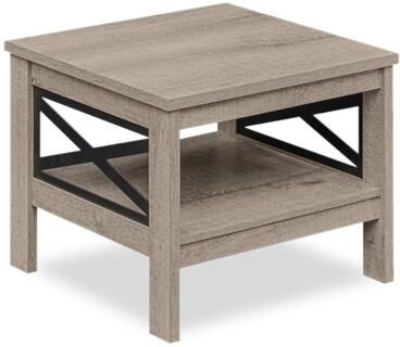 Costway 2-Tier Square Side Table with Storage Shelf and X-Frame for Bedroom Living Room-Oak