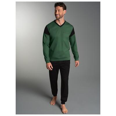 Schlafanzug TRIGEMA "TRIGEMA Schlafanzug in modischem Design", Herren, Gr. S, grün (efeu), Single Jersey, 100% Baumwolle, Basic, V-Ausschnitt, Homewear-Sets Schlafanzug