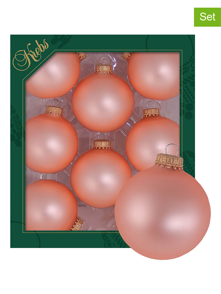Krebs Glas Lauscha 8er-Set: Christbaumkugeln in Rosa - Ø 7 cm - onesize