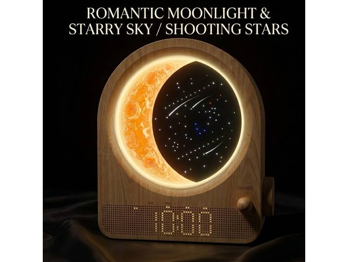 Réveil lumineux avec effet lune et ciel nocturne, machine à bruit blanc pour le sommeil, veilleuse USB, décoration de chambre et cadeau