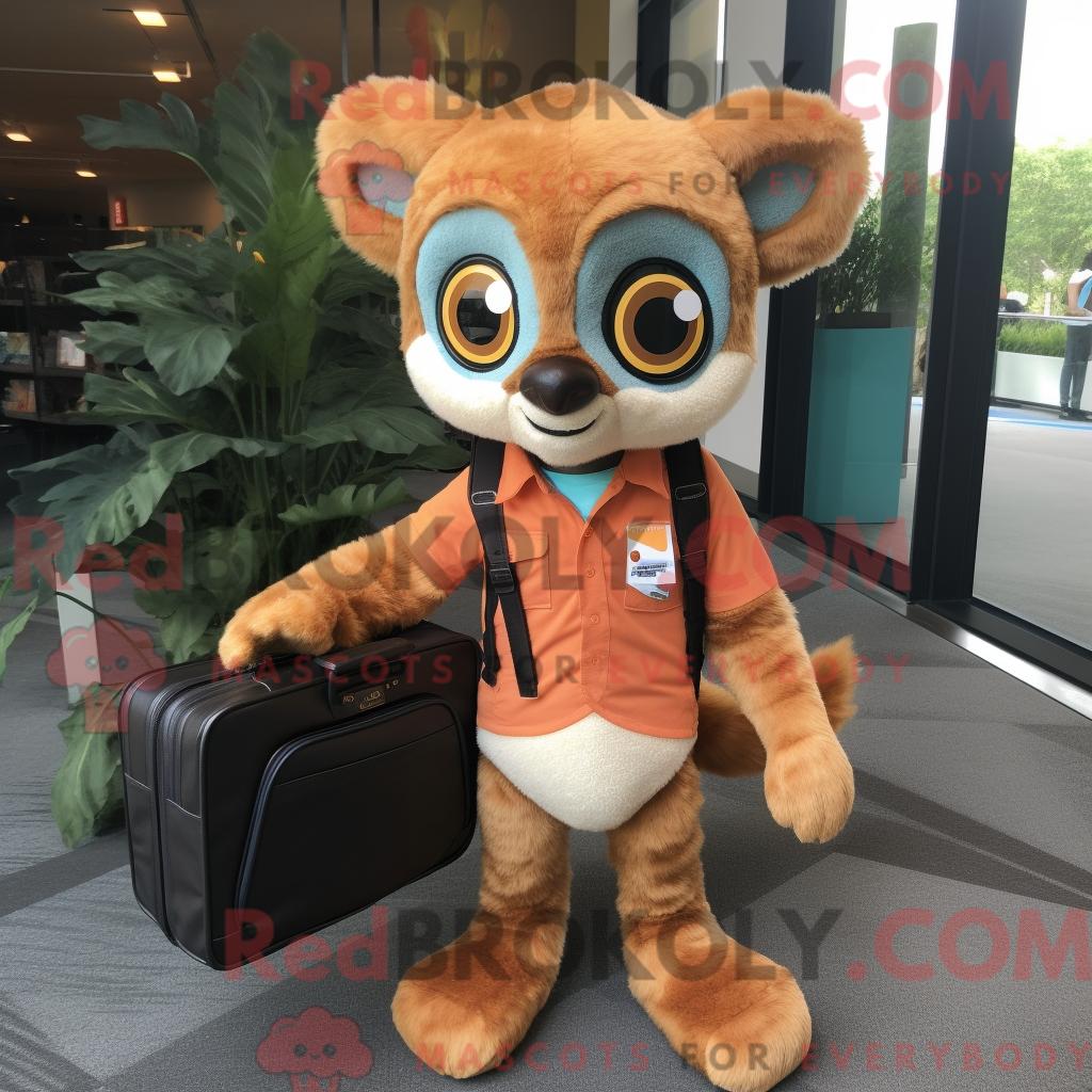 Maskottchenfigur REDBROKOLY eines Pfirsichlemurs mit Hemd und Aktentasche
