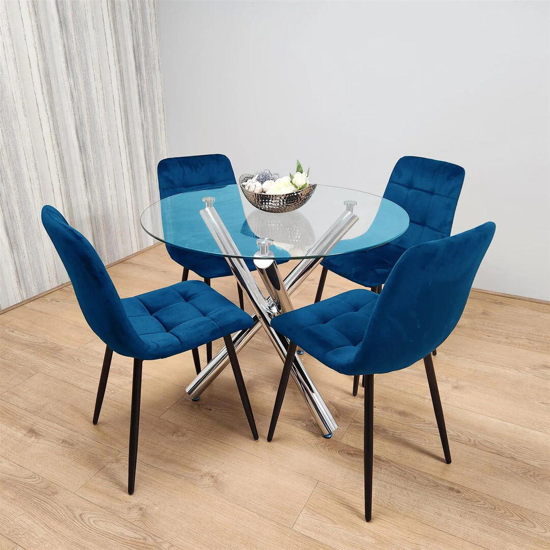 George Oliver 4 -Person Glass Dining Set Blue 4