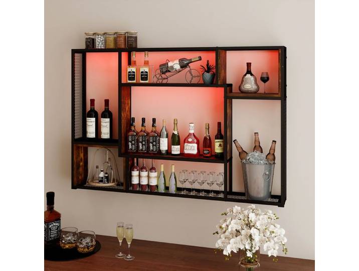 PULUOMIS Étagère Murale avec Éclairage LED RVB 7 Compartiments Étagère Flottante en Métal 120x80cm