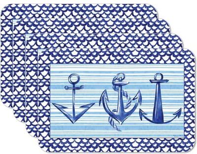 CounterArt Anchors Away 4 Pack Reversible Easy Care Flexible Plastic Placemats Made in The USA BPA Free Easily Wipes Clean
