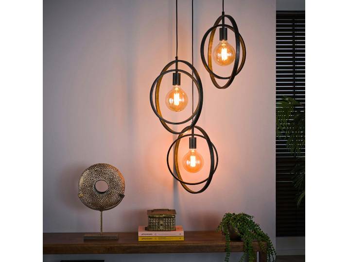Suspension industrielle étagée 3 lampes anneaux croisés TRIBECA