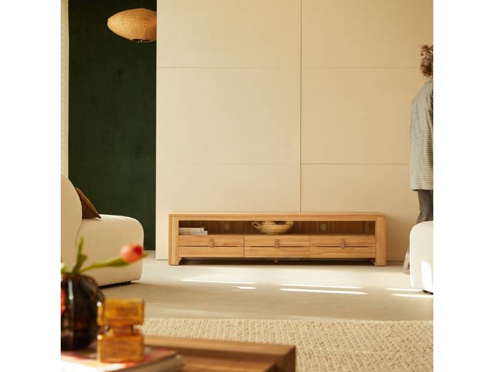 TV Schrank aus massivem Teakholz Minimalys 170 cm - Natur