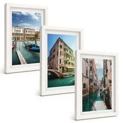 BILDER SET 3er Set - 20x30 cm Weißer Rahmen - Architektur der Kanäle von Venedig