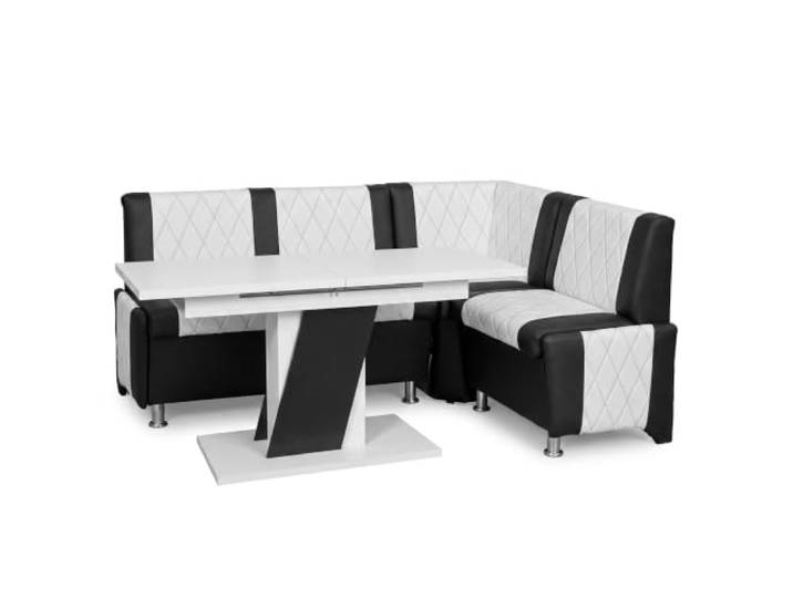 Rodnik Eckbankgruppe mit ausziehbarem Tisch (schwarz-weiß, Kunstleder, 2-TLG. Set)