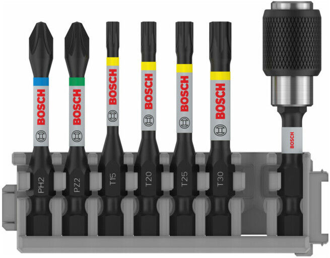 Jeu d'embouts de tournevis BOSCH Impact Control 7 pièces PH2 PH2 PZ2 T15 T20 T20 T25,T30 50 mm (2608522327)