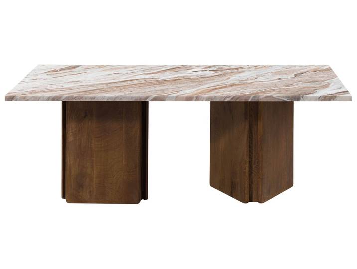 Table basse en bois de manguier 130x70x45 marron laqué / marbre beige LUGANO #203