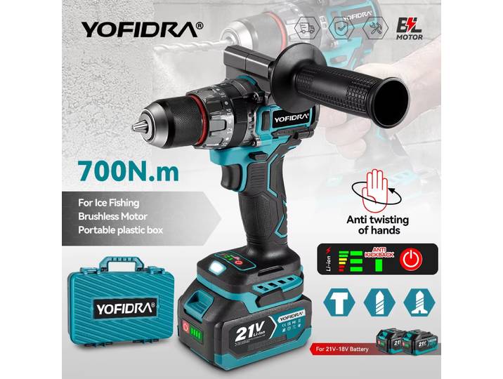 YOFIDRA 13mm 20 + 3 couple perceuse électrique sans brosse tournevis brise-glace perceuse à percussion de sol en vrac pour Makita 18-21V broche de batterie