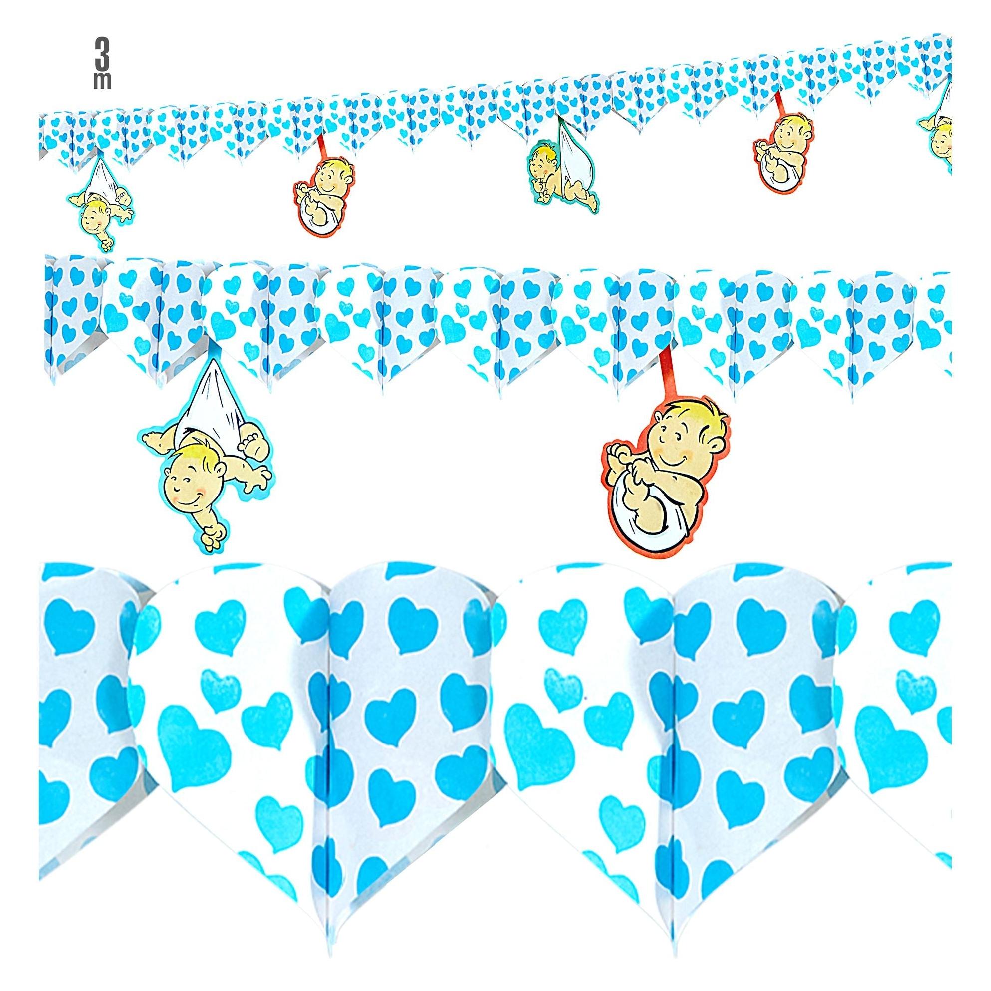Widmann Bedruckte Girlande Mit Hellblauen Herzen Und Babymotiven 3 m (1 Stk.) (95733)