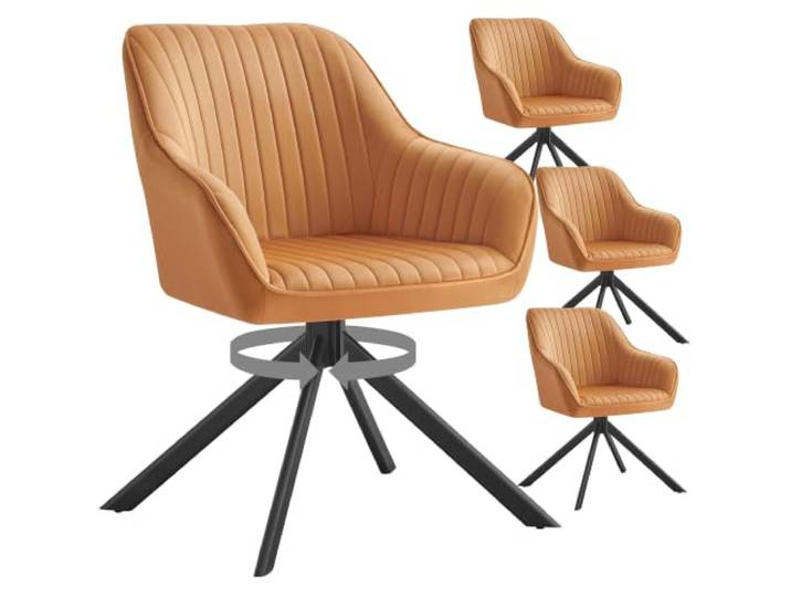 SONGMICS 4er Set Esszimmerstühle, Drehbar, Samt, Karamellbraun Drehstuhl, Schminktisch Sessel, mit Armlehnen, für Küche und Wohnzimmer, TYRA Kollektion