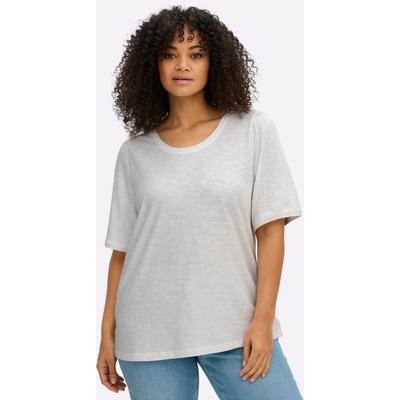 T-Shirt SHEEGO "Halbarmshirt", Damen, Gr. 48/50, weiß (ecru), 50% Baumwolle, 50% Viskose, unifarben, Rundhals, Shirts T-Shirt