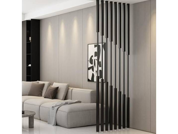 Renmlion 100–300cm hohe Wandtrennwand Raumteiler, vom Boden bis zur Decke, Meta-Lamellen, Schwarze Sichtschutzwände, Raumtrennungspfosten für Home Office und Hotel(8pcs,235cm/93in)