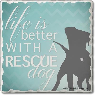 CounterArt "Rescue Dog 4 Pack Absorbent Stone Coaster with Protective Cork Backing Made in The USA 4"" Square, Easily Wipes Clean"