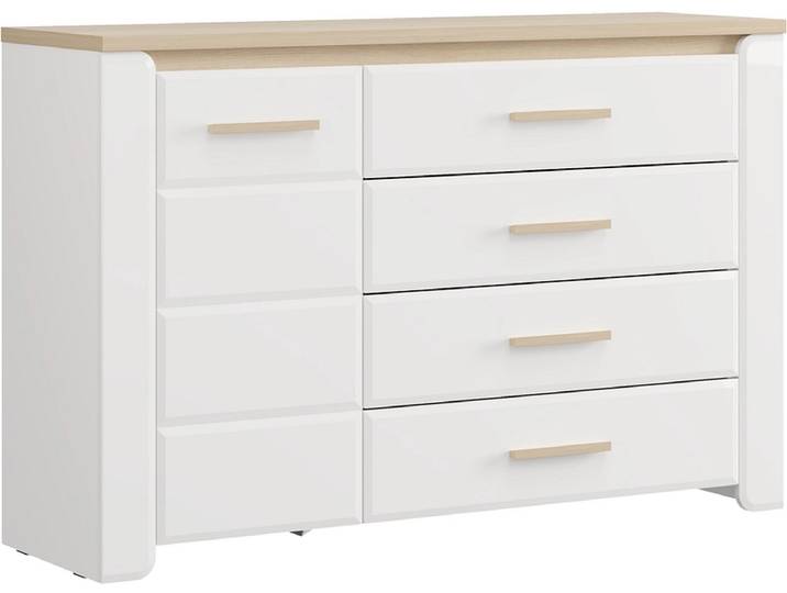 Kommode ABERDEEN 1 Tür 4 Schubladen 40x135x88cm weiss glänzend glänzendes papier