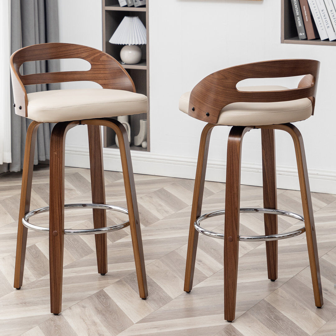 Blue Elephant Mahtab Swivel Bar Stool Beige Bar Stool (76cm Seat Height)