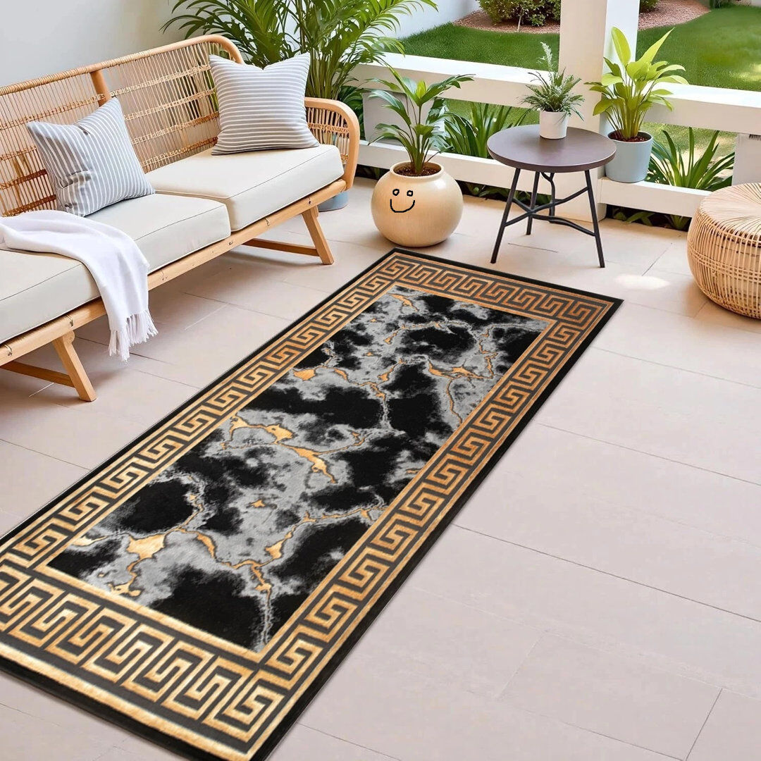 17 Stories Abstract Kilim Black Runner 80 x 300 cm