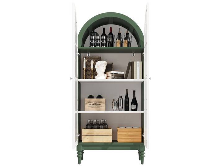 Lot de 2 vitrines 165 cm avec portes cannelées et 3 tablettes vert foncé et blanc