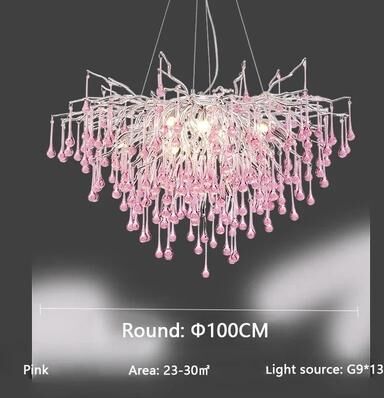 Inspired Finds Modern Crystal Branch Chandelier Pink Blue Teardrop Ceiling Light warm Light pink Dia 39.37in