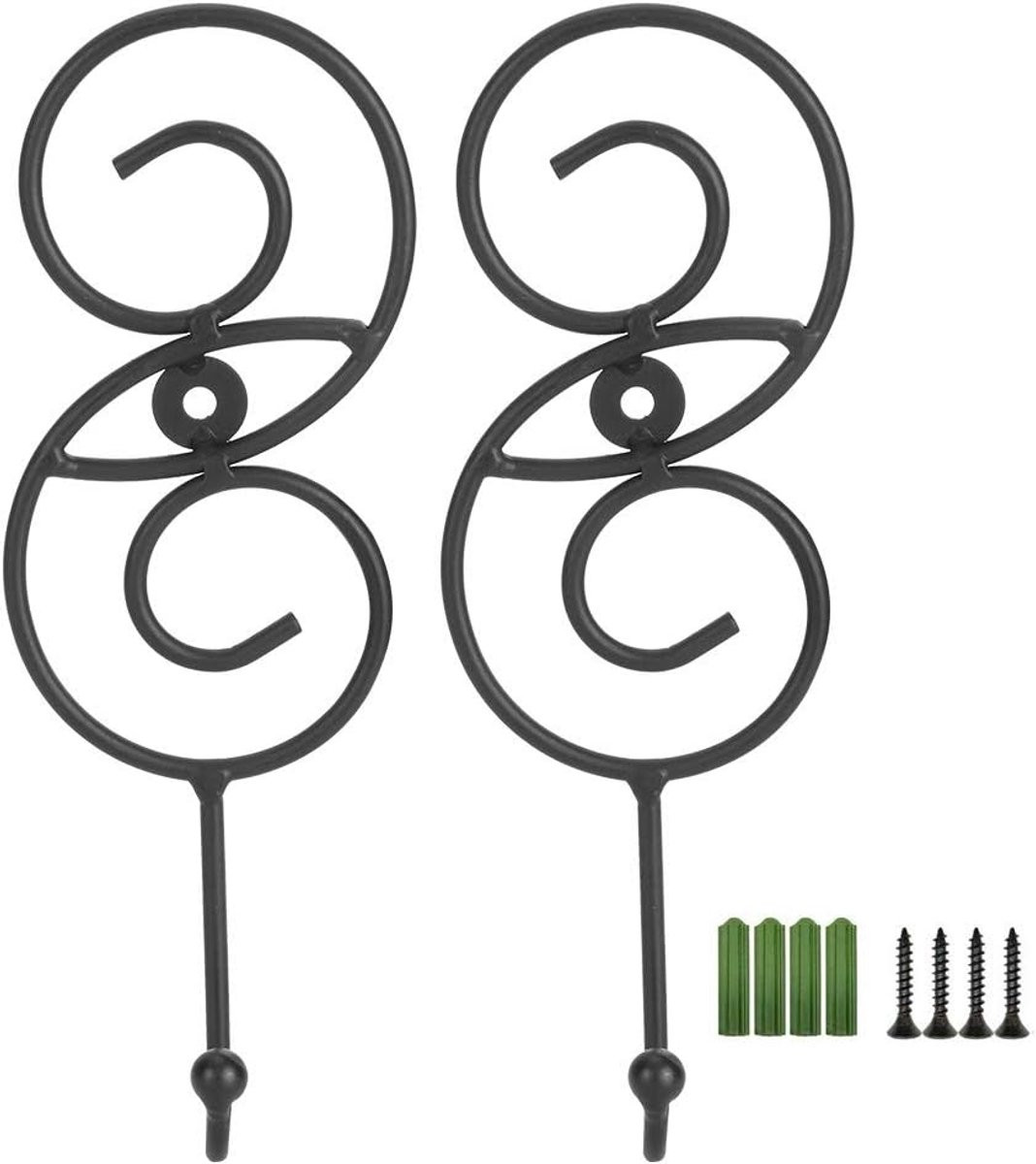 Set van 2 wandhaken in vintage ijzer design, zwart