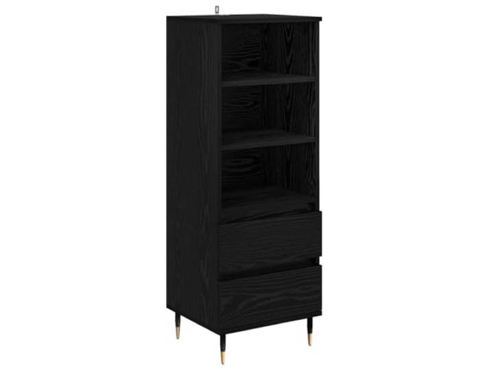 Fisinber Highboard Schwarz Eichen-Optik 40x36x110 cm Holzwerkstoff Schmales Standregal mit Schublade und Fächern für Wohnzimmer und Schlafzimmer. Robuste Metallfüße sorgen für Stabilität.