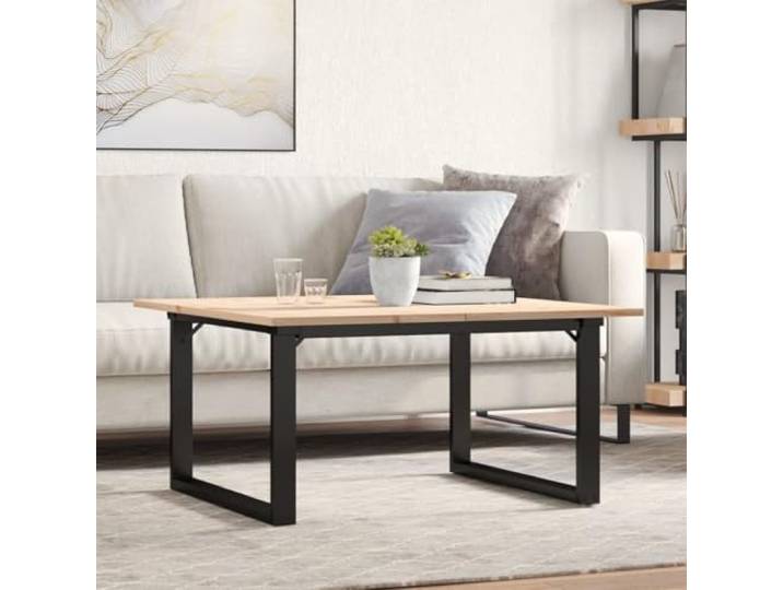 HEFZGDB Couchtisch O-Gestell 80x80x45cm Massivholz Kiefer und Stahl mit robuster Tischplatte für Wohnzimmer Dekoration