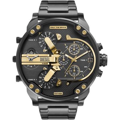 Chronograph DIESEL "MR. DADDY 2.0", schwarz (gunfarben), Armbanduhren, Herren, Chronograph, Quarzuhr, Armbanduhr, Herrenuhr, Stoppfunktion, mehrere Zeitzonen