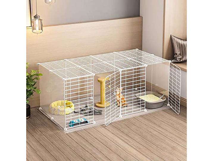 TXGJWRA Katzenkäfig – Katzenkäfig, Laufstall, Katzengehege, Frettchenkäfig, Hundekäfige für kleine Hunde, Innenkäfige, abnehmbare Metall-Katzenkäfige, leicht zu reinigen, großer Übungsplatz I, Weiß