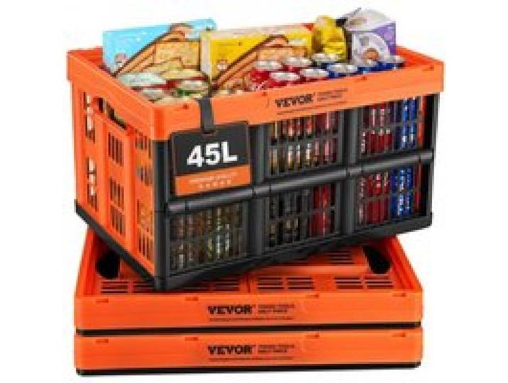 VEVOR 3er-Set 45L Profi Klappbox aus PP Transportbox Faltbarer Aufbewahrungsbox mit Handgriff Stapelbare Kisten Storage Box Faltboxen Stapelboxen für Aufbewahrung & Transport Orange