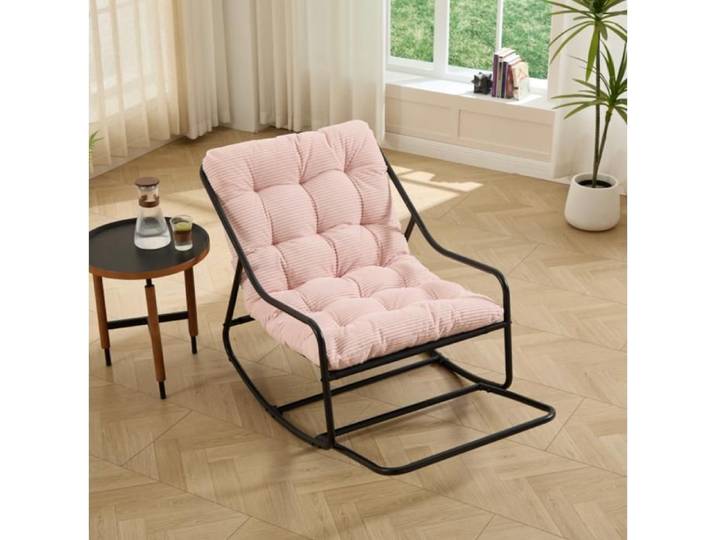 Fauteuil à Bascule Grand patio Chaise à Bascule d'extérieur avec Coussin Gris foncé (Fauteuil & Repose-Pieds rose