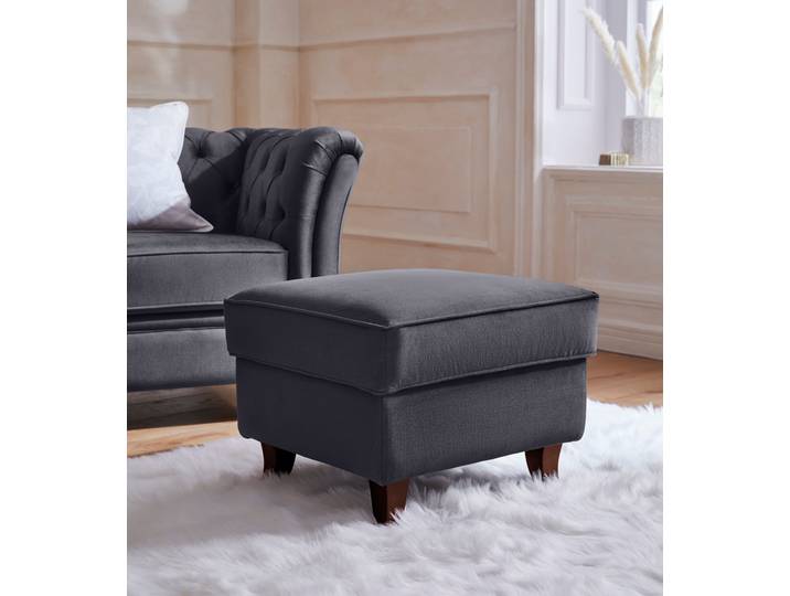 Polsterhocker HOME AFFAIRE Reims , grau (anthrazit), B:57cm H:45cm T:50cm, Hocker, Polsterhocker, echte Chesterfield-Knopfheftung, Samtoptik mich changierender Optik