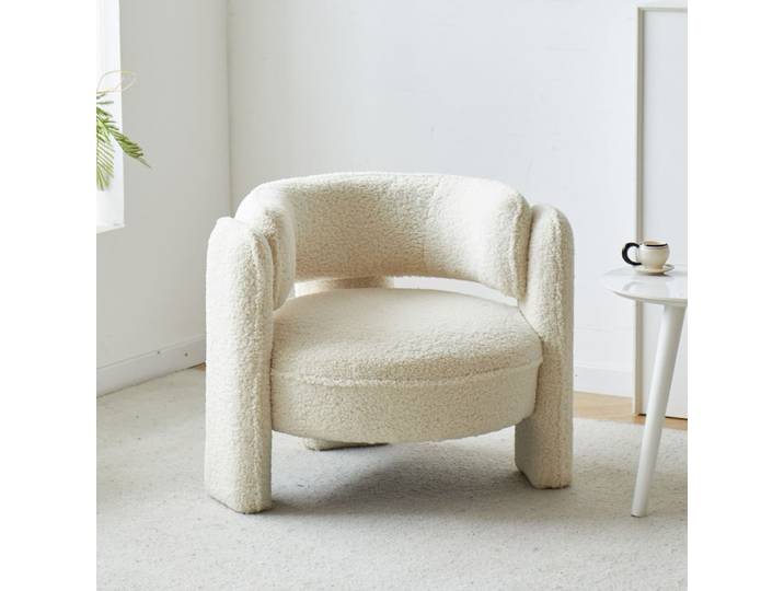 Fauteuil de salon scandinave en bouclette blanche